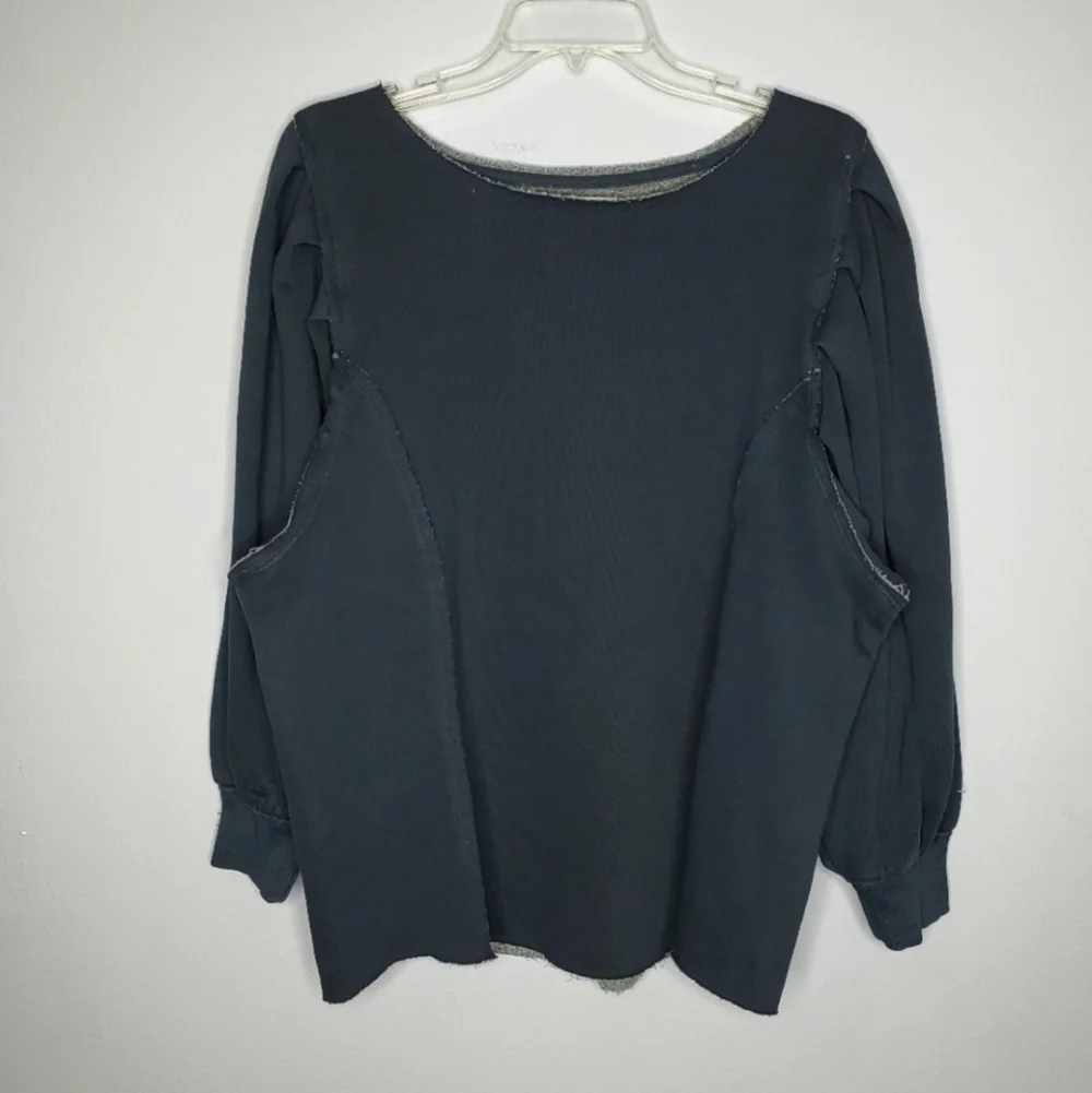 Free People We The Free Rosey Navy Blue Distressed Fleece Oversized Sweatshirt